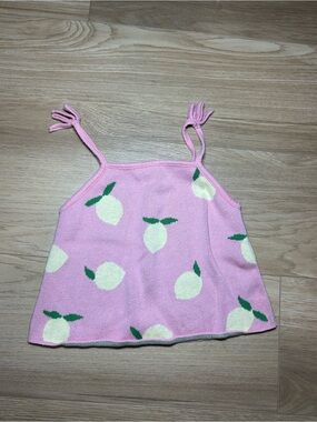 Zara Pink Lemon Knit Tank Top with Green Leaf Print